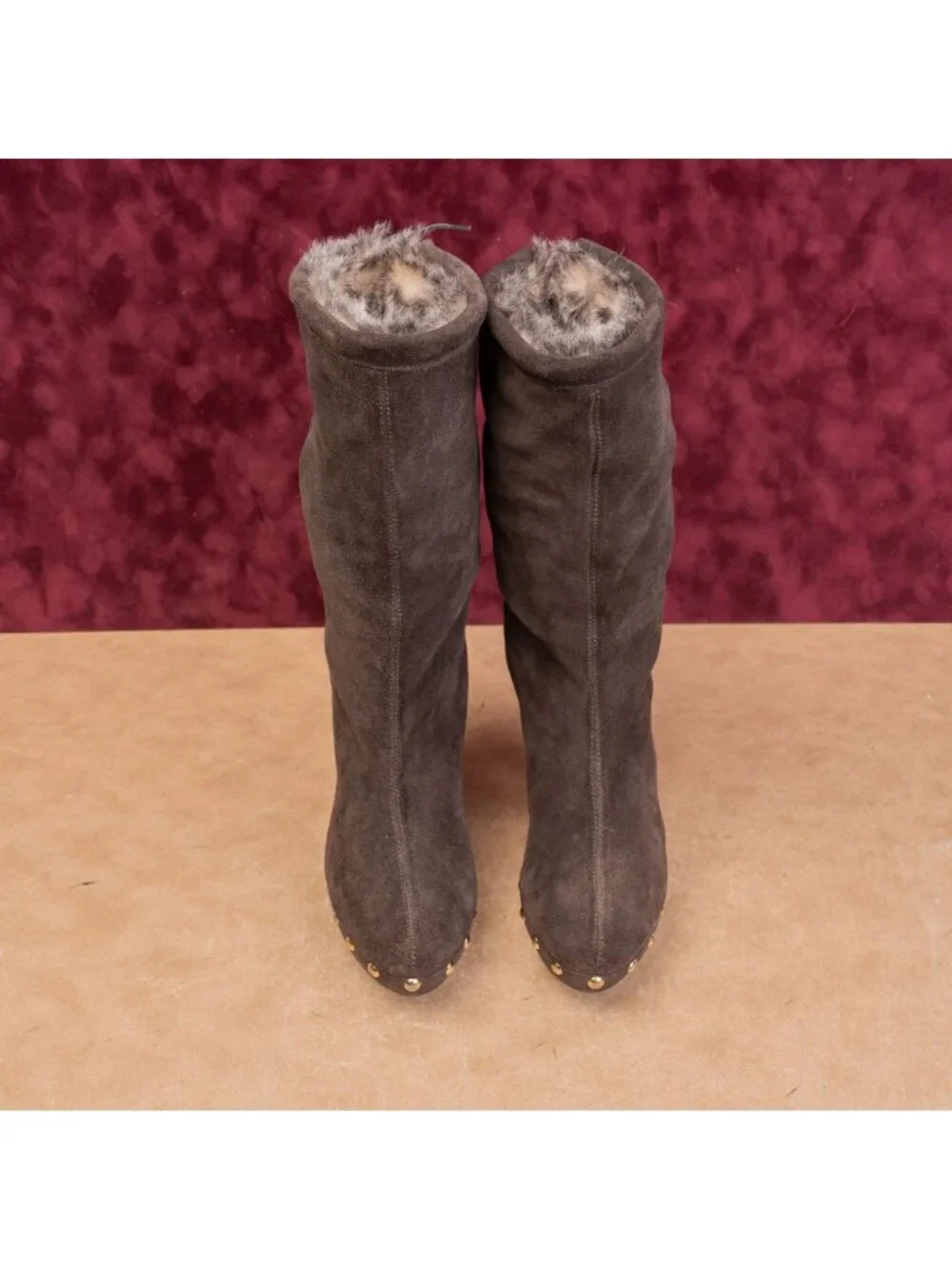 Michael Kors Women Brown Suede Studded Top Lace Fleece Lined Mid Boots sz 6.5